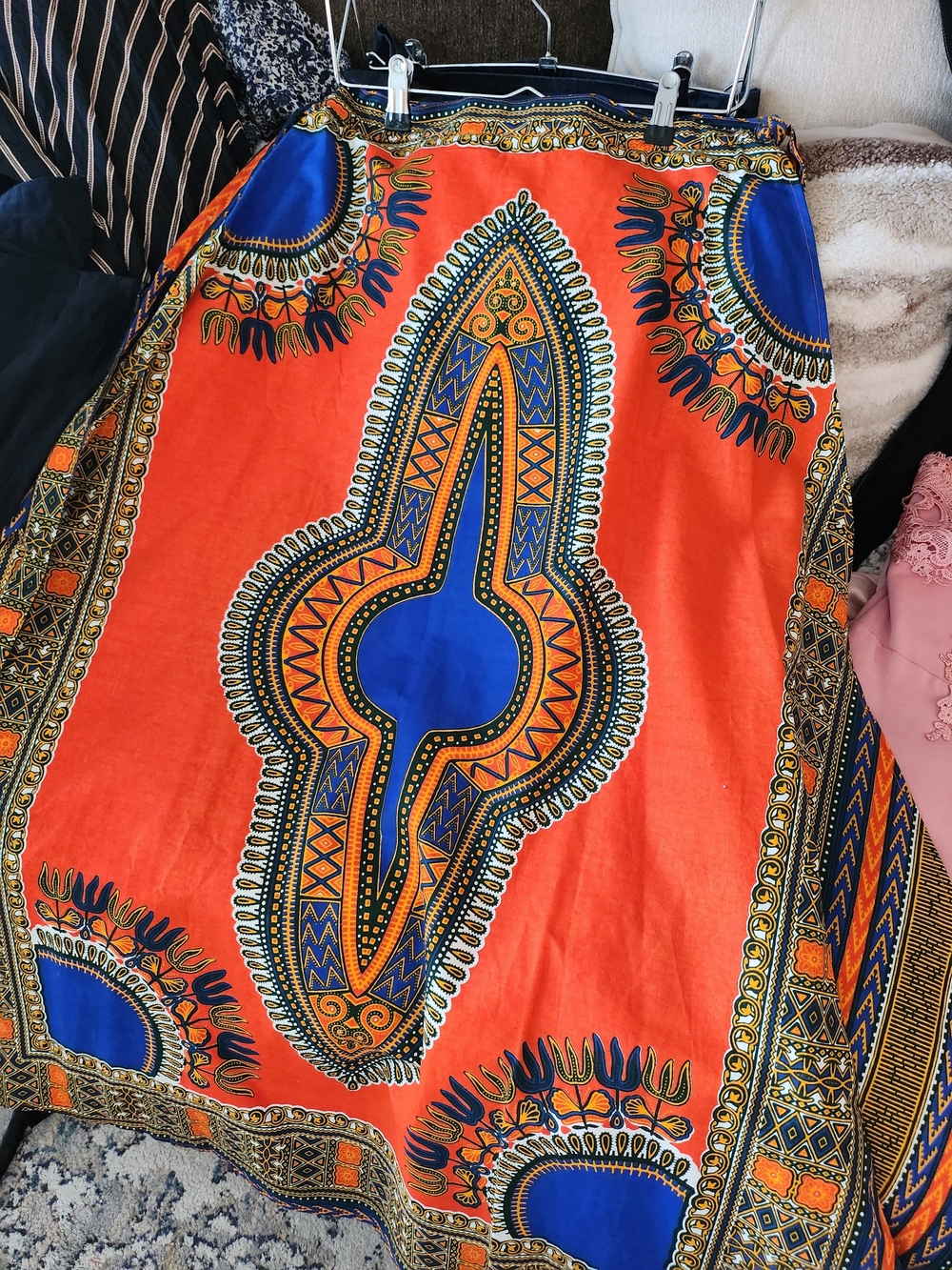 Vibrant Orange & Royal Blue Ankara Maxi Skirt. Wearing the pink version next pic